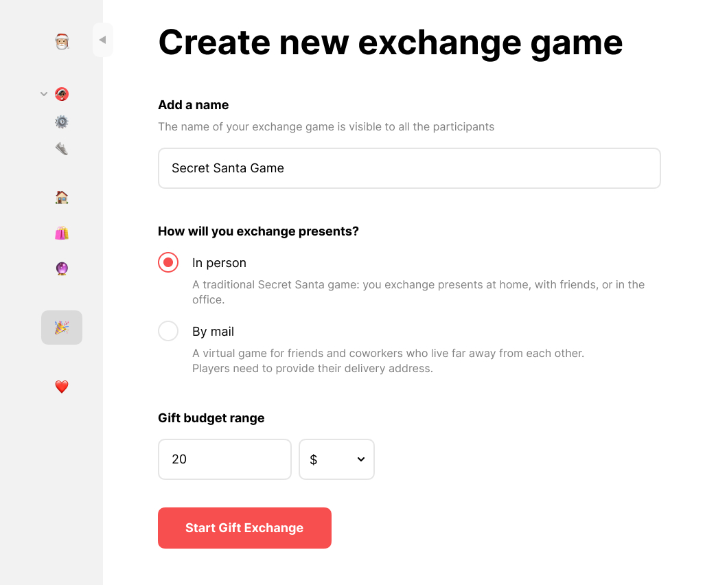 The organizer sets up the exchange and chooses the details